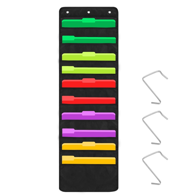 Sinzip Heavy Duty 10 Pocket Door Hanging File Organizer, Black Wall Storage Pocket Charts with 3 Hangers, Great for Classroom, School, Home or Office Use (10 Pocket) - Image 1